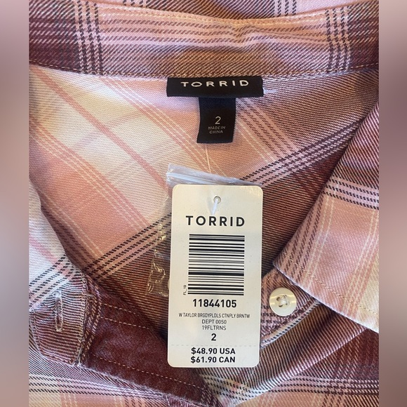 NWT Torrid Lightweight Maroon and Pink Flannel - Picture 2 of 3
